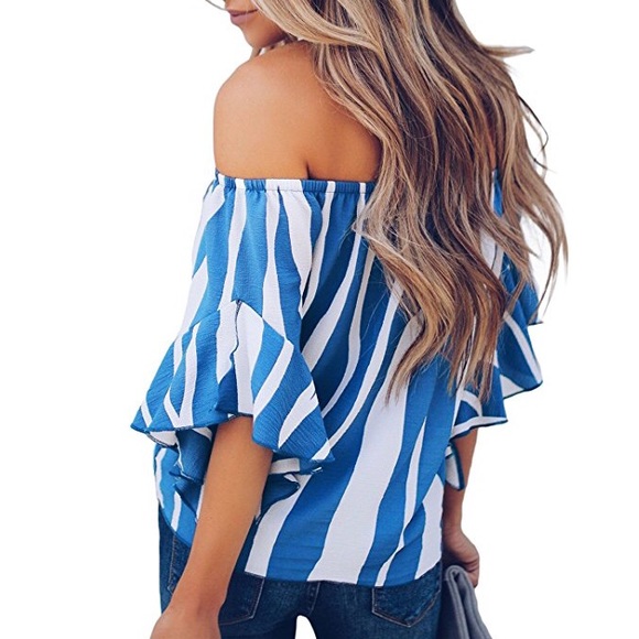 💎HP💎👑Womens Striped Off the Shoulder Blouse👑 - Picture 3 of 3
